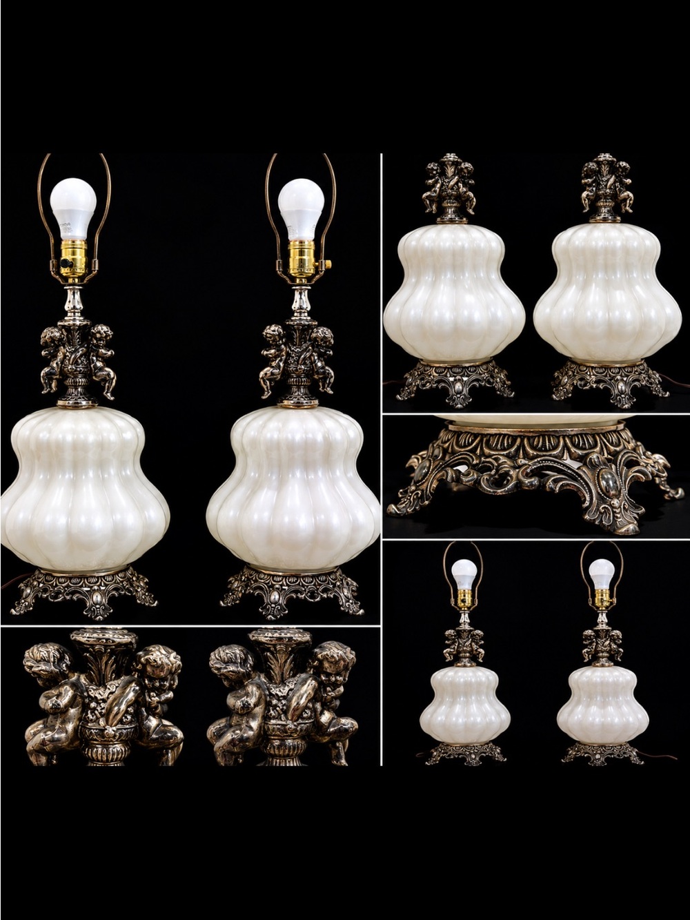 Pair Of Vintage Cornell Victorian Cherub Lamp Hollywood Regency - Picture 3 of 16